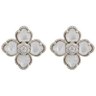 LATELITA WOMEN'S WHITE / SILVER FLOWER CLOVER MOTHER OF PEARL STUD EARRINGS SILVER
