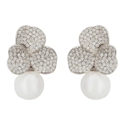 LATELITA WOMEN'S SILVER / WHITE IRIS FLOWER AND PEARL DANGLE EARRINGS SILVER