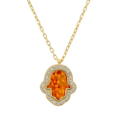 LATELITA WOMEN'S YELLOW / WHITE / GOLD HAMSA OPALITE FIRE OPAL NECKLACE GOLD