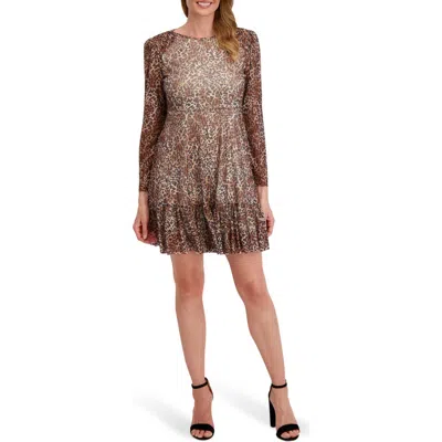 LAUNDRY BY SHELLI SEGAL LAUNDRY BY SHELLI SEGAL LONG SLEEVE LEOPARD PRINT MESH DRESS