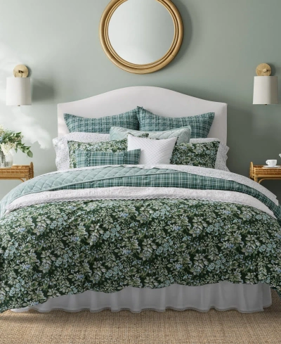 LAURA ASHLEY BRAMBLE FLORAL COTTON REVERSIBLE 7 PIECE DUVET COVER SET, FULL/QUEEN