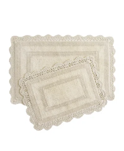 LAURA ASHLEY CROCHET REVERSIBLE COTTON 2-PC. BATH RUG SET