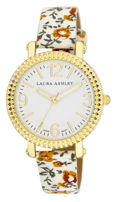 LAURA ASHLEY LAURA ASHLEY WOMEN'S FLORAL BAND FLUTED BEZEL WATCH COMES IN A GIFT BOX