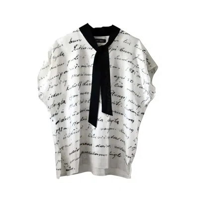 LAURA DAILI WOMEN'S BLACK / WHITE TIMELESS SCRIPT SILK BLOUSE