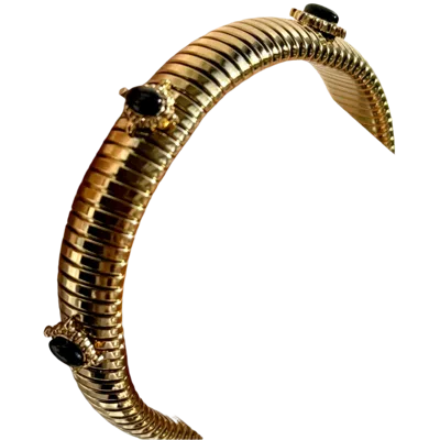 LAURA GRAY WOMEN'S BLACK SMALL ONYX STONE GOLD OMEGA BRACELET