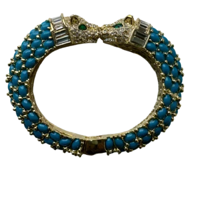 LAURA GRAY WOMEN'S DARK BLUE TURQUOISE DOUBLE HEADED PANTHER BRACELET