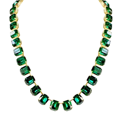 LAURA GRAY WOMEN'S EMERALD GREEN CRYSTAL SQUARE CUT NECKLACE