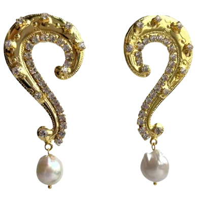 LAURA GRAY WOMEN'S GOLD BAROQUE PEARL QUESTION EARRINGS