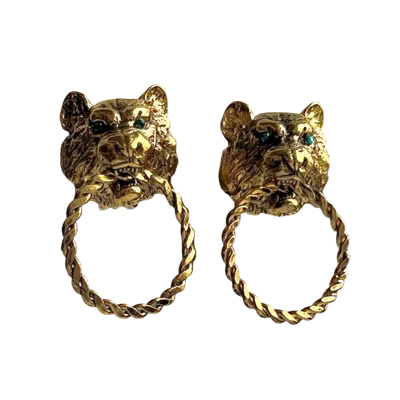 LAURA GRAY WOMEN'S GOLD FIERCE PANTHER DOOR KNOCKER EARRINGS