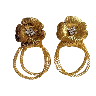 LAURA GRAY WOMEN'S GOLD FLOWER HOOP POST EARRINGS