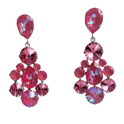 LAURA GRAY WOMEN'S BARBIE PINK CRYSTAL POST EARRINGS
