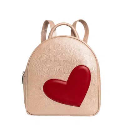 LAURA OLARU WOMEN'S ADDA PEARL PINK LEATHER BACKPACK WITH RED HEART ATTACHED