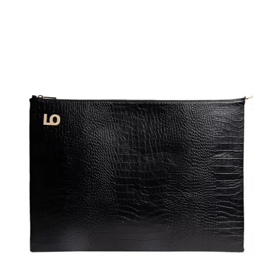 LAURA OLARU WOMEN'S TASSEL MAXI BLACK CROCO CLUTCH BAG