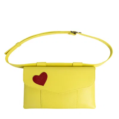 LAURA OLARU WOMEN'S ZELDA YELLOW LEATHER BELT BAG WITH RED HEART ATTACHED