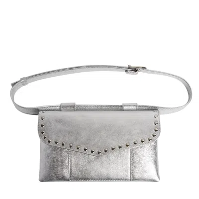 LAURA OLARU WOMEN'S ZELDA SILVER LEATHER BELT BAG WITH STAPLES