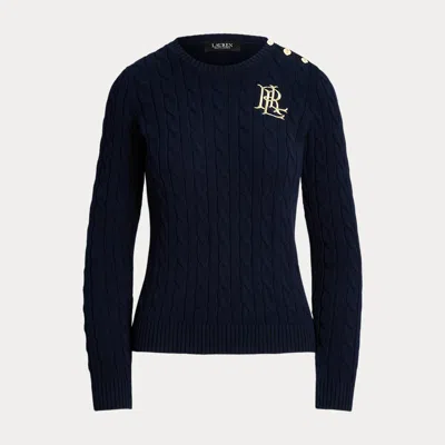 LAUREN PETITE PETITE - BUTTON-TRIM CABLE-KNIT COTTON JUMPER