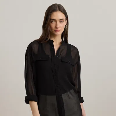 LAUREN PETITE RALPH LAUREN SHADOW-STRIPE DOBBY SHIRT