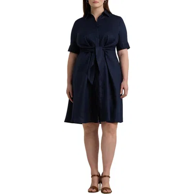 RALPH LAUREN LAUREN RALPH LAUREN FRONT TIE LINEN SHIRTDRESS