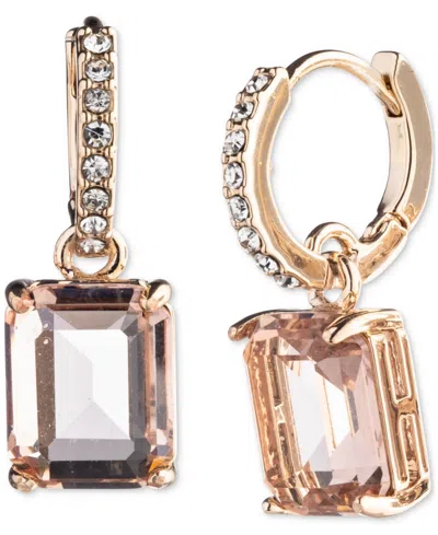 RALPH LAUREN GOLD-TONE RECTANGLE CRYSTAL CHARM PAVE HUGGIE HOOP EARRINGS