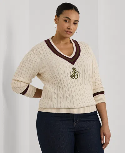RALPH LAUREN PLUS SIZE CABLE-KNIT COTTON CRICKET SWEATER