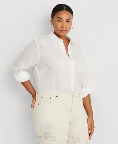 RALPH LAUREN PLUS SIZE 100% LINEN ROLL-TAB SHIRT
