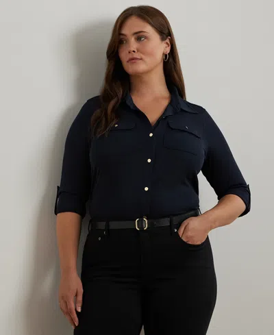 RALPH LAUREN PLUS SIZE ROLL-TAB-SLEEVE SHIRT