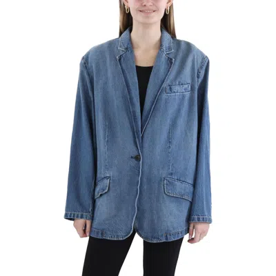 LAUREN RALPH LAUREN PLUS WOMENS DENIM TRENDY ONE-BUTTON BLAZER