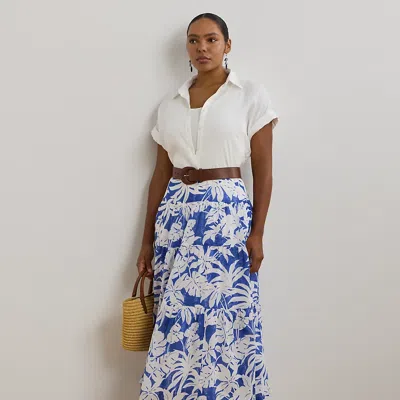 LAUREN WOMAN RALPH LAUREN PALM-FROND-PRINT VOILE TIERED SKIRT