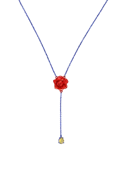 LAVANI JEWELS WOMEN'S BLUE / ORANGE BATOU BLUE AND ORANGE ROSE NECKLACE