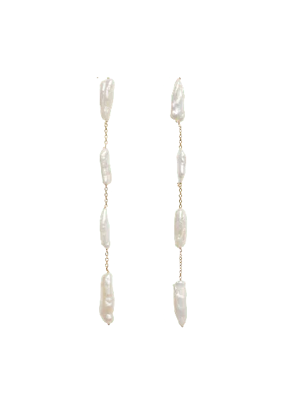 LAVANI JEWELS WOMEN'S GOLD / WHITE IRIS KESHI PEARL EARRINGS