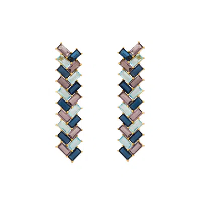 LAVANI JEWELS WOMEN'S PURPLE / GOLD / BLUE AQUAMARINE & PURPLE METROPOLIS PENDANT EARRINGS
