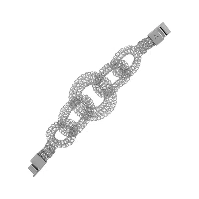 LAVISH BY TRICIA MILANEZE WOMEN'S ALL SILVER ARTEMIS HANDMADE CROCHET BRACELET