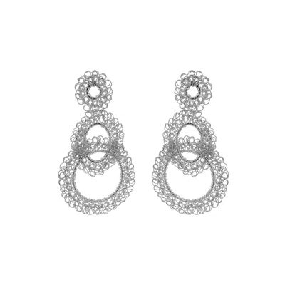 LAVISH BY TRICIA MILANEZE WOMEN'S ALL SILVER ARTEMIS HANDMADE CROCHET EARRINGS