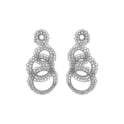LAVISH BY TRICIA MILANEZE WOMEN'S ALL SILVER ARTEMIS TRIO HANDMADE CROCHET EARRINGS