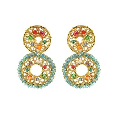 LAVISH BY TRICIA MILANEZE WOMEN'S BLUE / GOLD MULTI & GOLD MOIRA HANDMADE EARRINGS