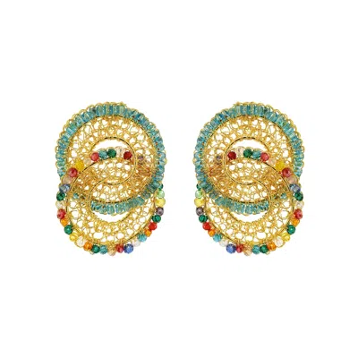 LAVISH BY TRICIA MILANEZE WOMEN'S GOLD / BLUE MULTI & GOLD MINERVA DUO HANDMADE CROCHET EARRINGS