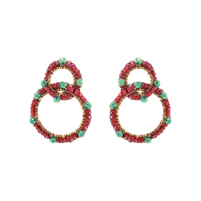 LAVISH BY TRICIA MILANEZE WOMEN'S GOLD / GREEN / ORANGE SUNSET CORAL MIX HIGH ROLLER HANDMADE CROCHET EARRINGS