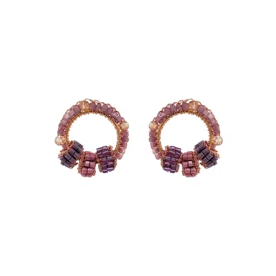 LAVISH BY TRICIA MILANEZE WOMEN'S PURPLE / GOLD / ROSE GOLD BREEZE LAVENDER MIX HIGH ROLLER TRIO POSTS HANDMADE EARRINGS