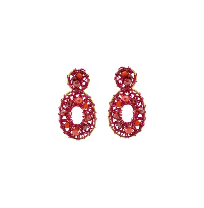 LAVISH BY TRICIA MILANEZE WOMEN'S PINK / GOLD NEON FUCHSIA MIX MOIRA DROP HANDMADE EARRINGS