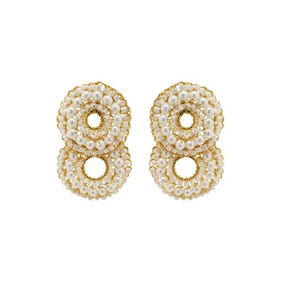 LAVISH BY TRICIA MILANEZE WOMEN'S GOLD / WHITE PEARL & GOLD GUSH SMALL HANDMADE CROCHET EARRINGS