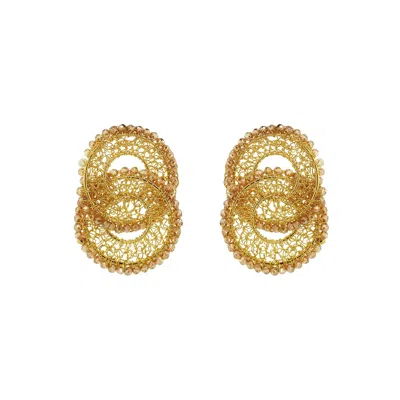 LAVISH BY TRICIA MILANEZE WOMEN'S NEUTRALS / GOLD AMBER & GOLD MINERVA DUO HANDMADE CROCHET EARRINGS