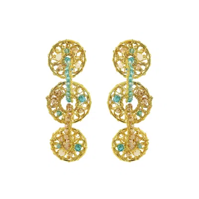 LAVISH BY TRICIA MILANEZE WOMEN'S NEUTRALS / GOLD / BLUE SEAFOAM BLUE MIX MOIRA CASCADE HANDMADE EARRINGS