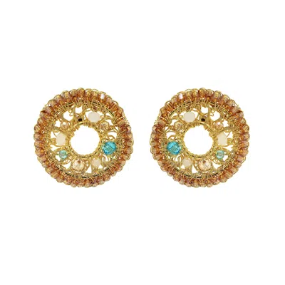 LAVISH BY TRICIA MILANEZE WOMEN'S NEUTRALS / GOLD / BLUE SEAFOAM BLUE MIX MOIRA MAXI POST HANDMADE EARRINGS