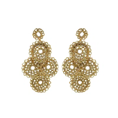 LAVISH BY TRICIA MILANEZE WOMEN'S NEUTRALS / GOLD / WHITE VINTAGE GOLD JULIETTE HANDMADE CROCHET EARRINGS