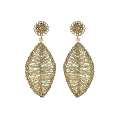 LAVISH BY TRICIA MILANEZE WOMEN'S NEUTRALS / GOLD / WHITE VINTAGE GOLD LEAF HANDMADE CROCHET EARRINGS