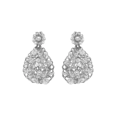 LAVISH BY TRICIA MILANEZE WOMEN'S NEUTRALS / SILVER CLEAR & SILVER AURORA HANDMADE CROCHET EARRINGS