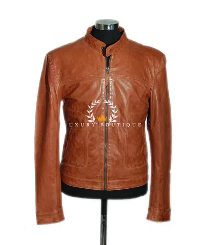 L.B CHRISTOPHER HELLBRAUN HERREN SMART DESIGNER ECHT GEWACHST LAMMLEDER MODE JACKE