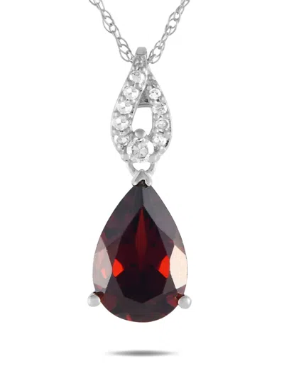 LB EXCLUSIVE 14K WHITE GOLD DIAMOND AND GARNET NECKLACE