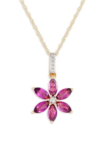 LB EXCLUSIVE 14K YELLOW GOLD FLOWER DIAMOND AND RHODOLITE NECKLACE