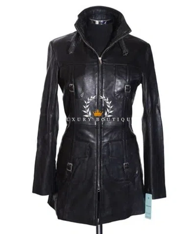 L.B LAUREN BLACK LADIES SMART MILITARY DESIGNER REAL LAMBSKIN LEATHER FASHION JACKET